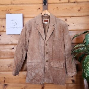Haband Lions Den 387 Vintage‎ Suede Leather Blazer Jacket Tan Lined Classic Sz M
